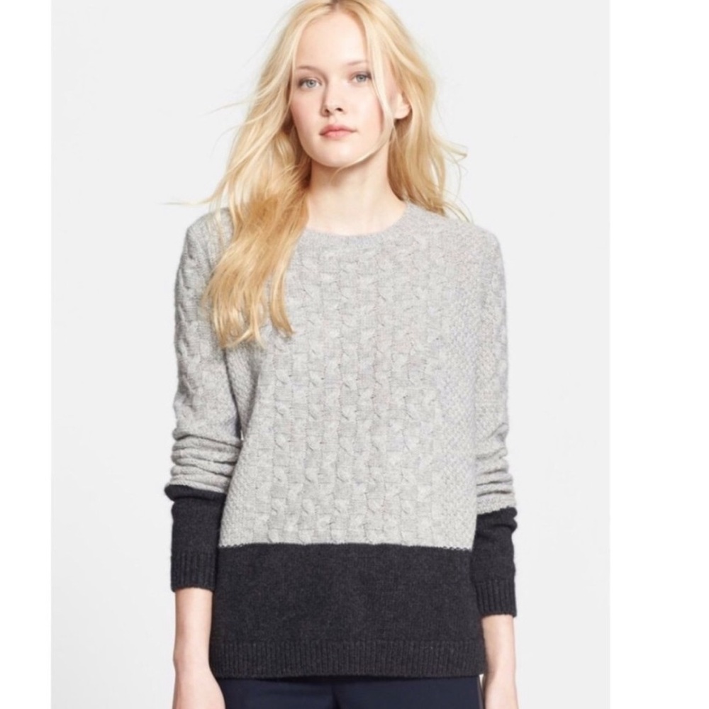 Vince Textured Gray and Black Crew Neck Sweater